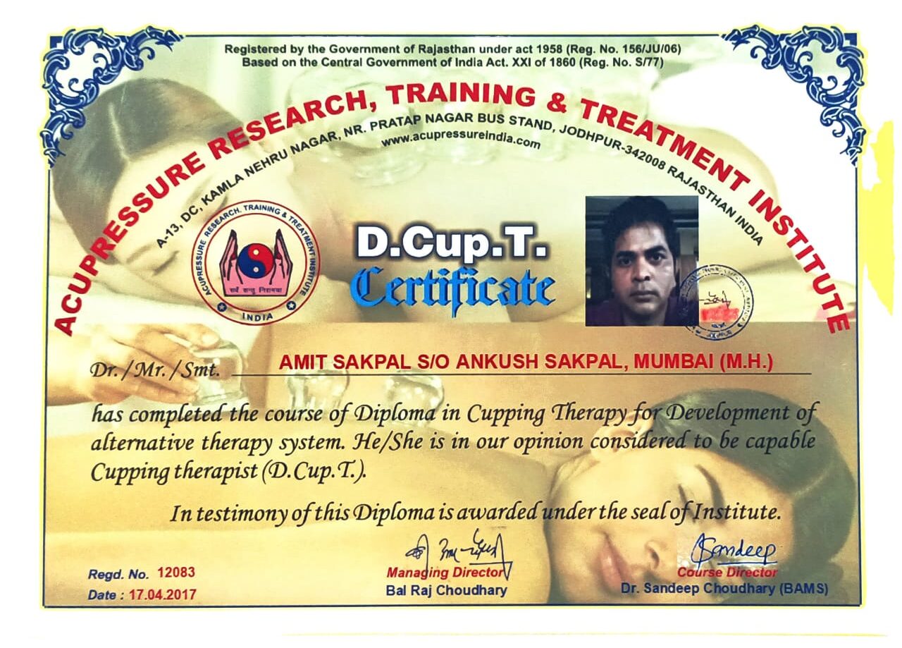 Certificates Acupressure Acupuncture treatment